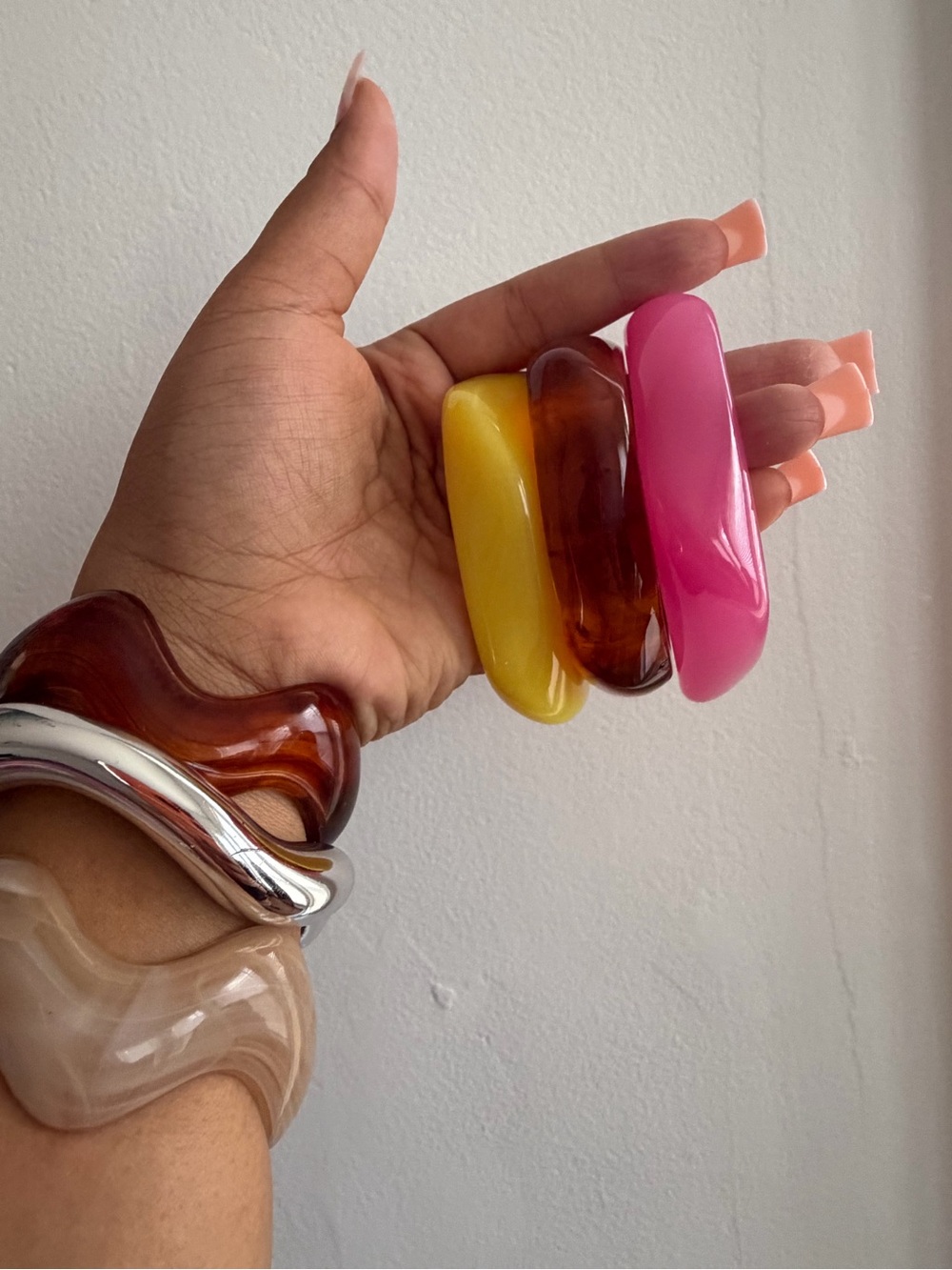 Glossy Pink, Yellow & Amber Resin Hair Claw Clips - Women Accessories